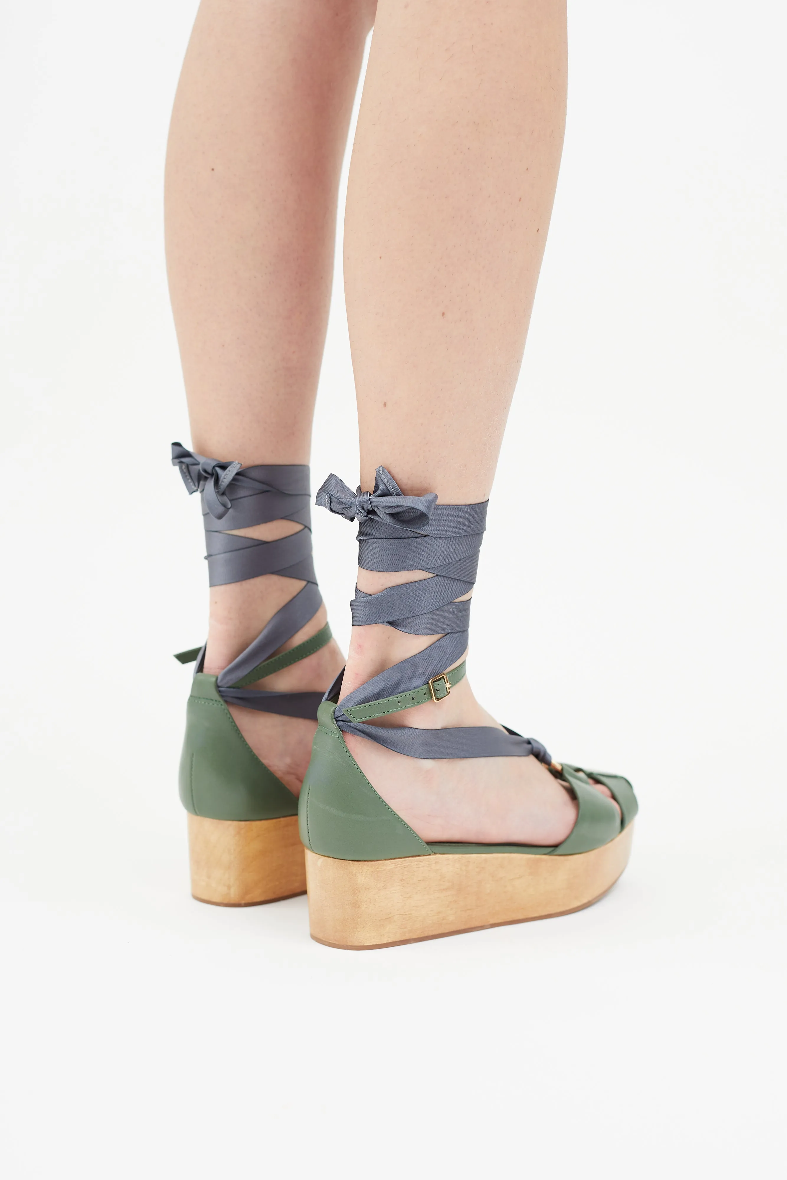 SS 2018 Green Leather Mako Platform Sandal