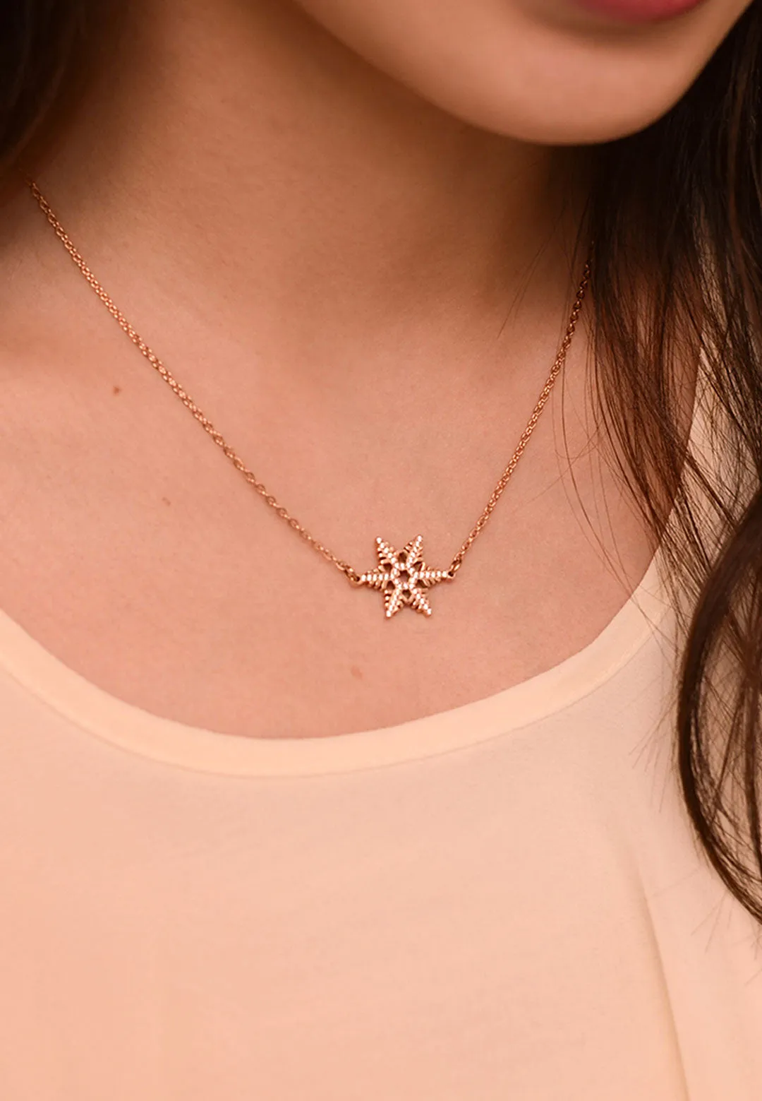 Stellar Snow Crystal in Rose Gold Chain Necklace [Limited Edition]