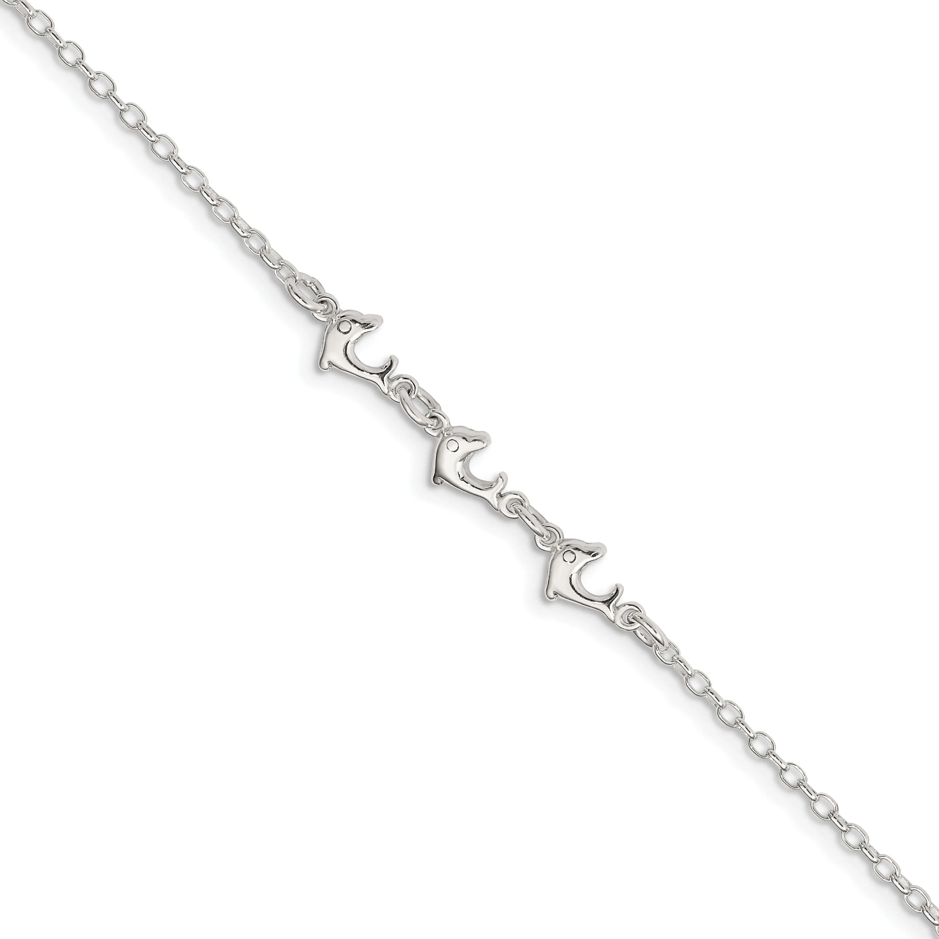 Sterling Silver 3 Dolphins Anklet