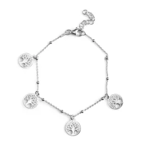 Sterling Silver 4 Tree of Life Charm Anklet