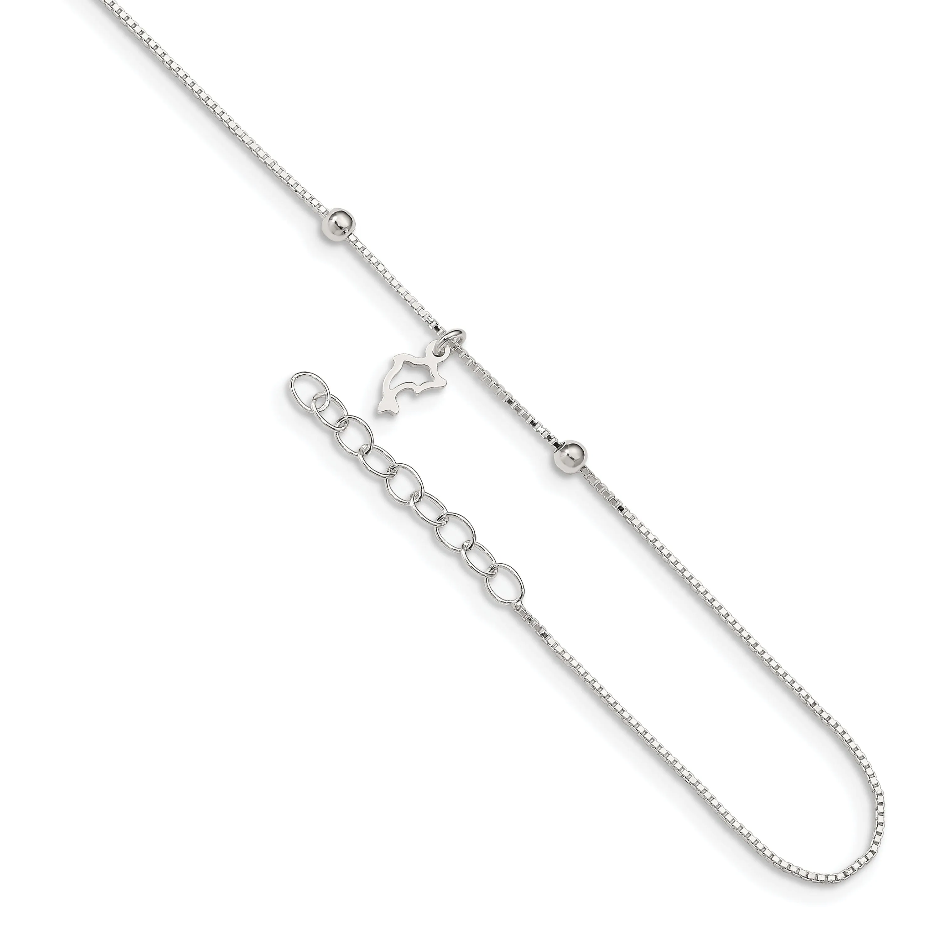 Sterling Silver Box Chain with Dolphin Anklet