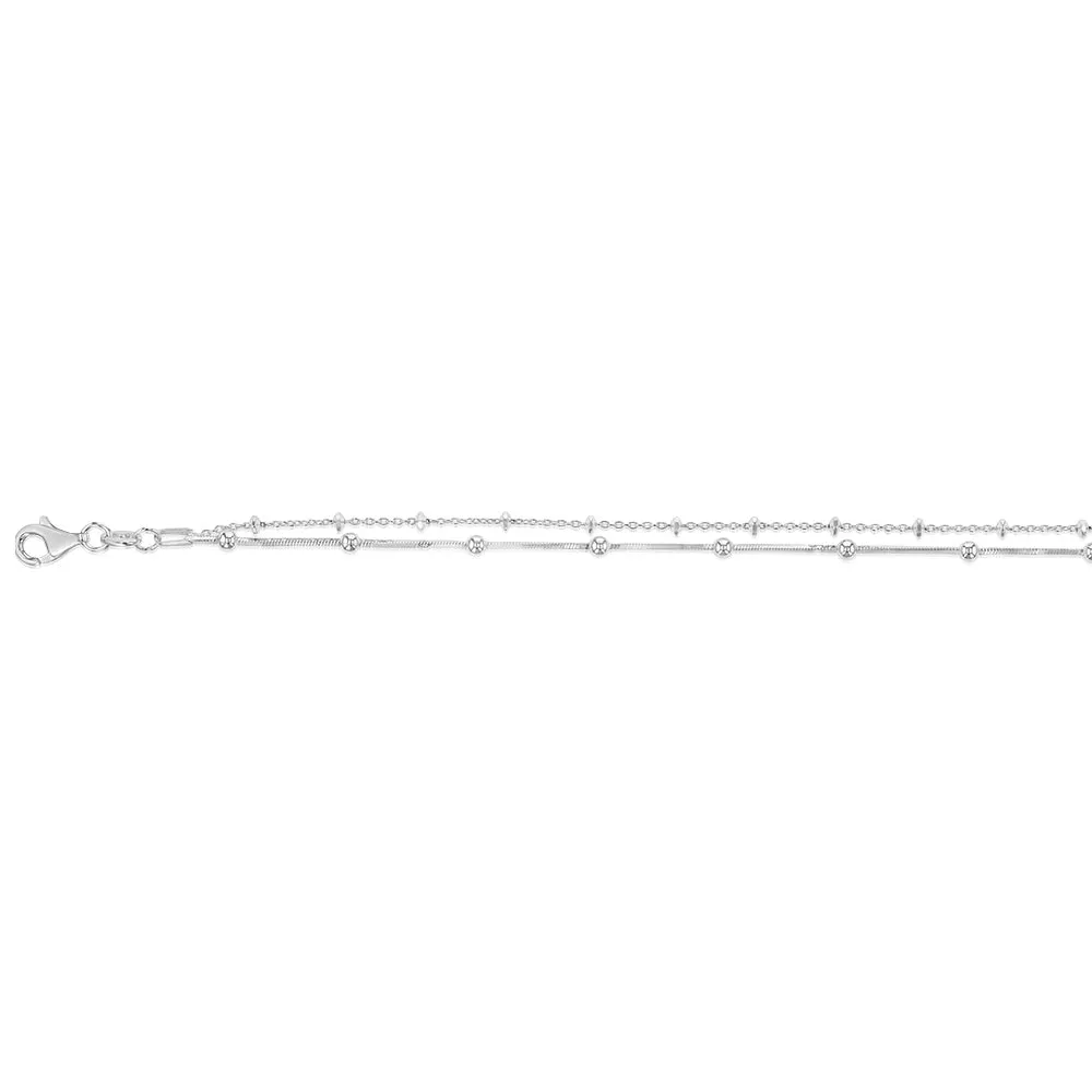 Sterling Silver Fancy Twin Chain 29cm Anklet