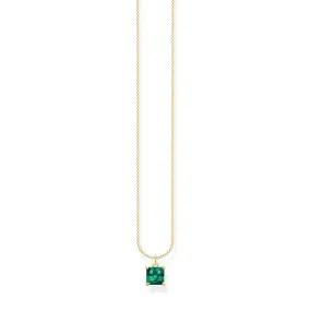 Sterling Silver Gold Plated Green Stone Necklace KE2156-472-6-L45V