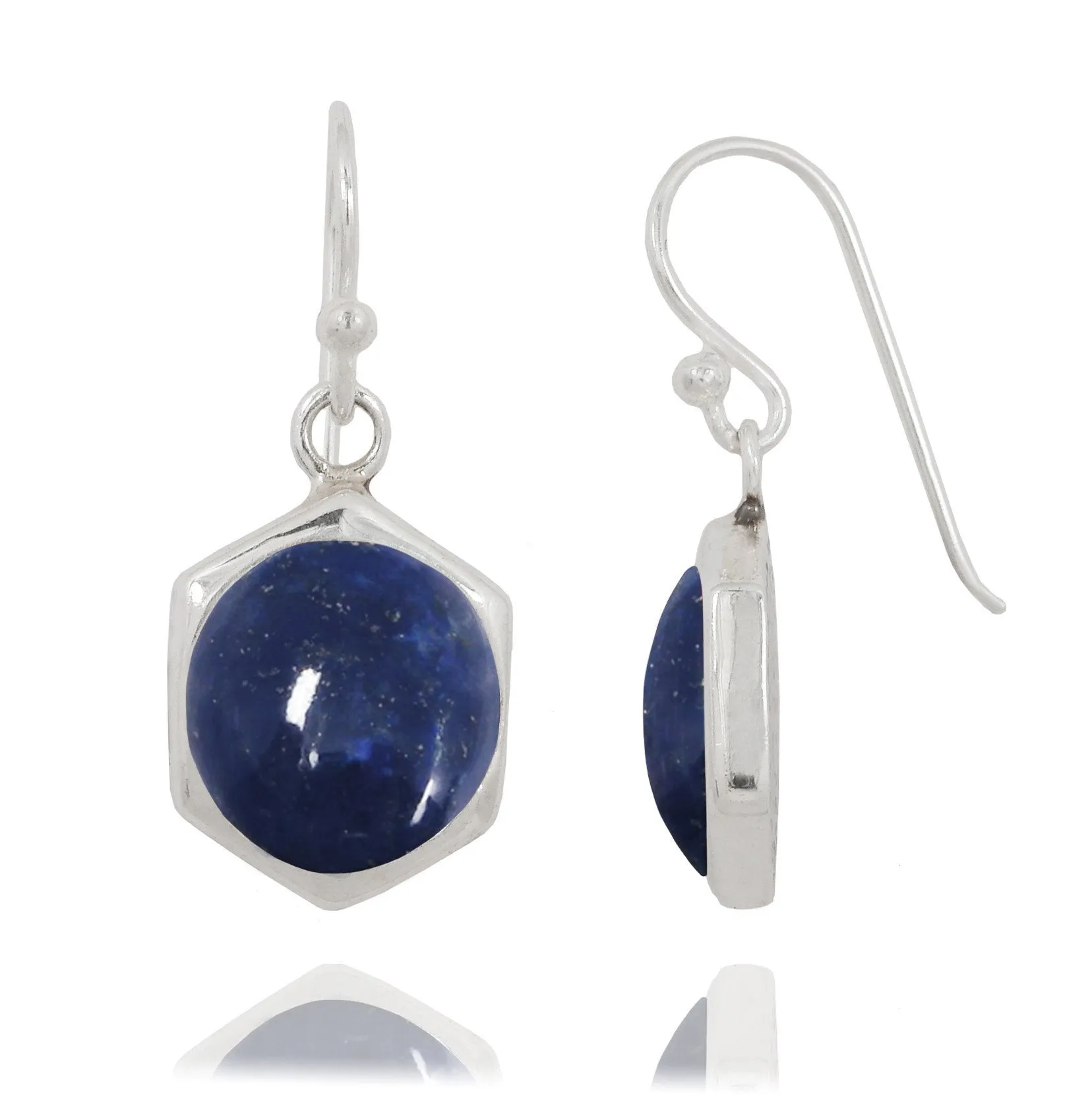 Sterling Silver Hexagonal Lapis Drop Earrings