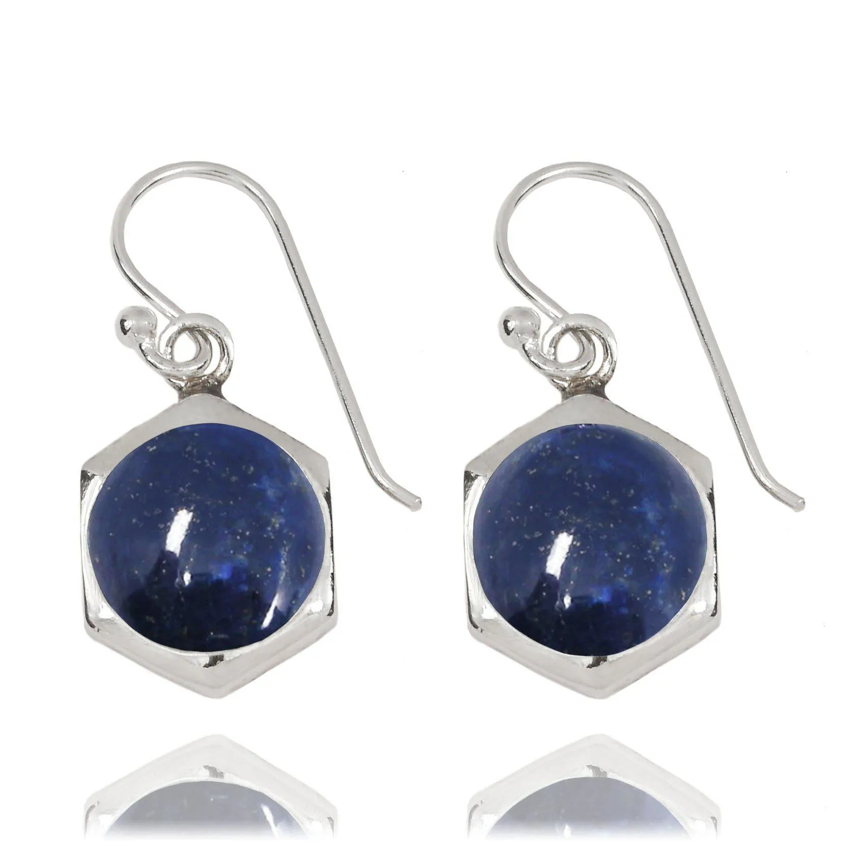 Sterling Silver Hexagonal Lapis Drop Earrings