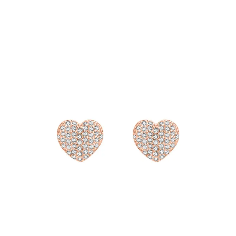 Sterling Silver Korean Fashion Heart Earrings with Micro Inlaid Zircon