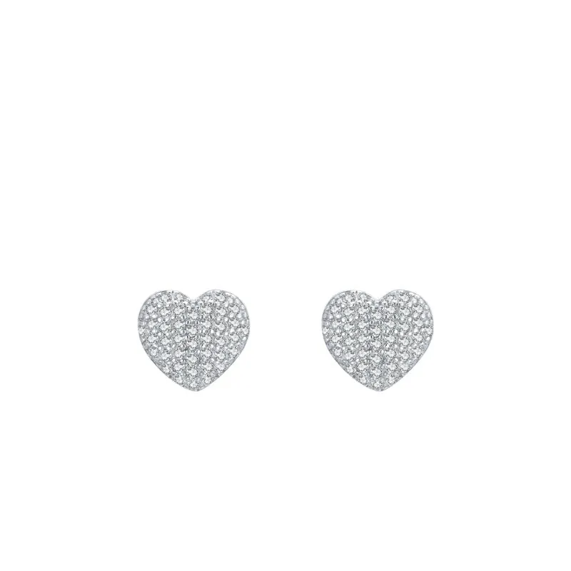 Sterling Silver Korean Fashion Heart Earrings with Micro Inlaid Zircon