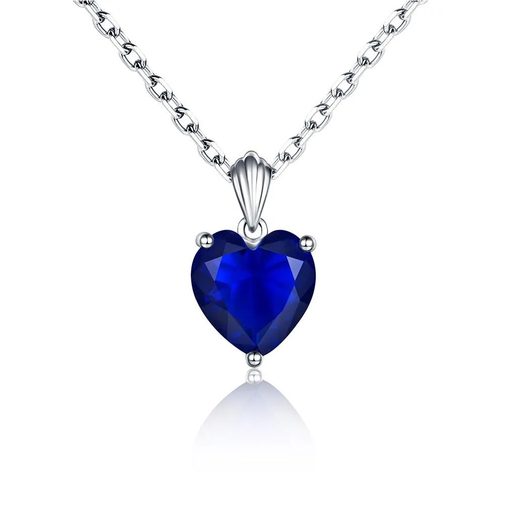 Sterling Silver Necklace Sapphire Pendant Ruby jewelry heart for women