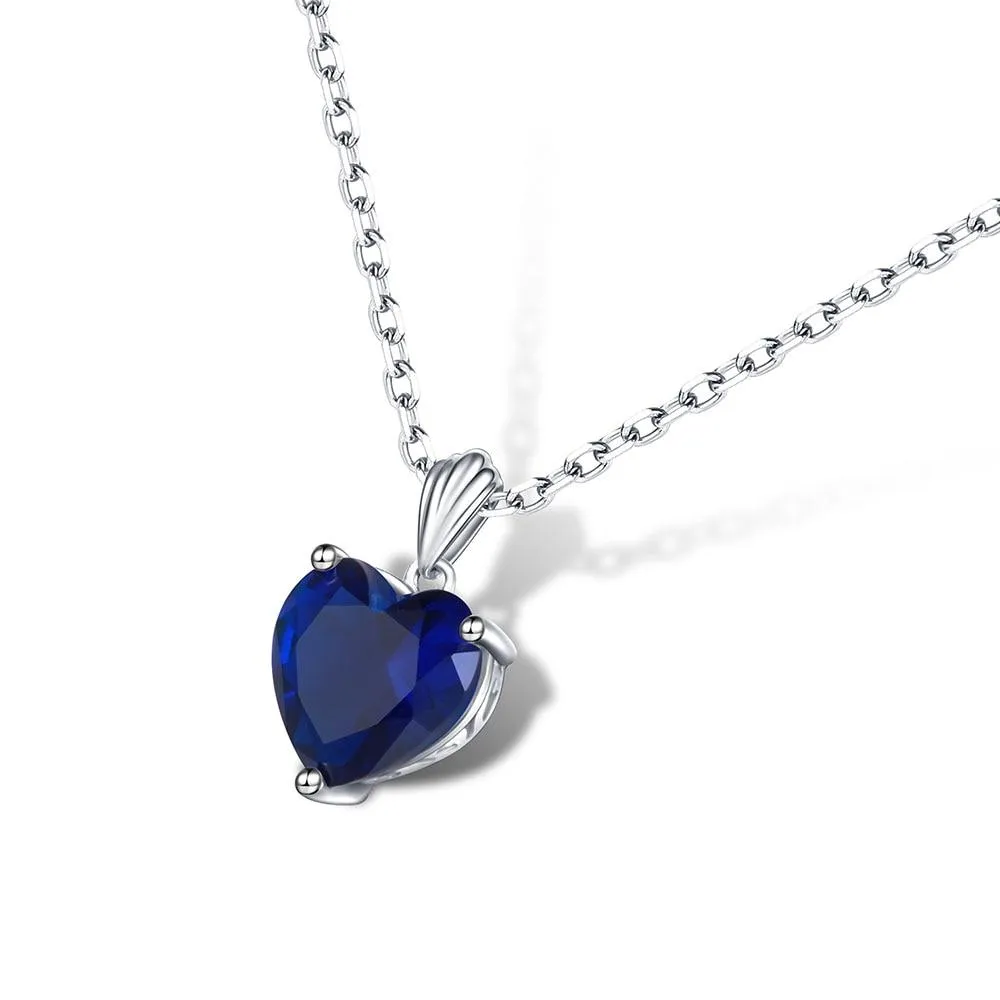 Sterling Silver Necklace Sapphire Pendant Ruby jewelry heart for women