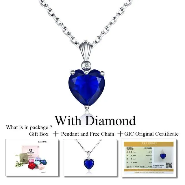 Sterling Silver Necklace Sapphire Pendant Ruby jewelry heart for women