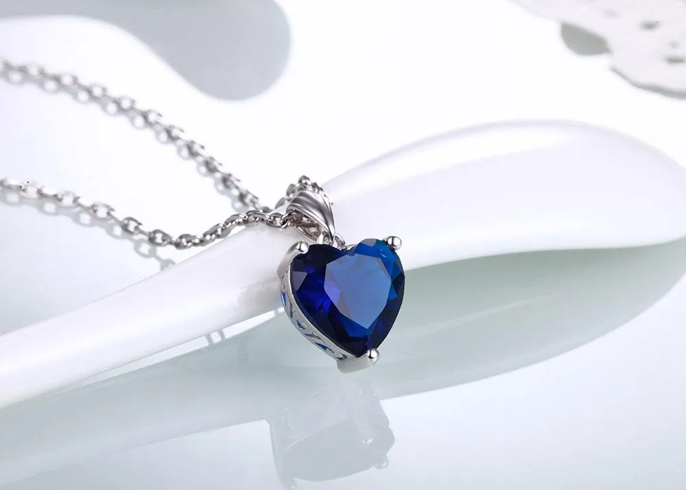 Sterling Silver Necklace Sapphire Pendant Ruby jewelry heart for women