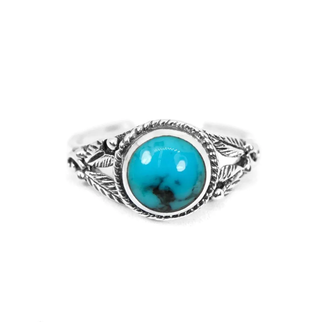 Sterling Silver Round Turquoise Stone Floral Toe Ring