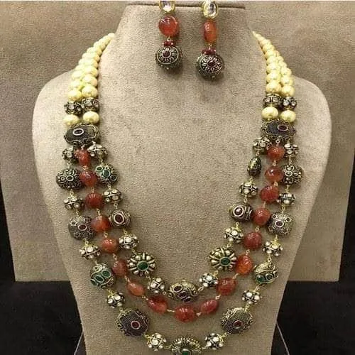 Stone Gunmetal Beads Necklace