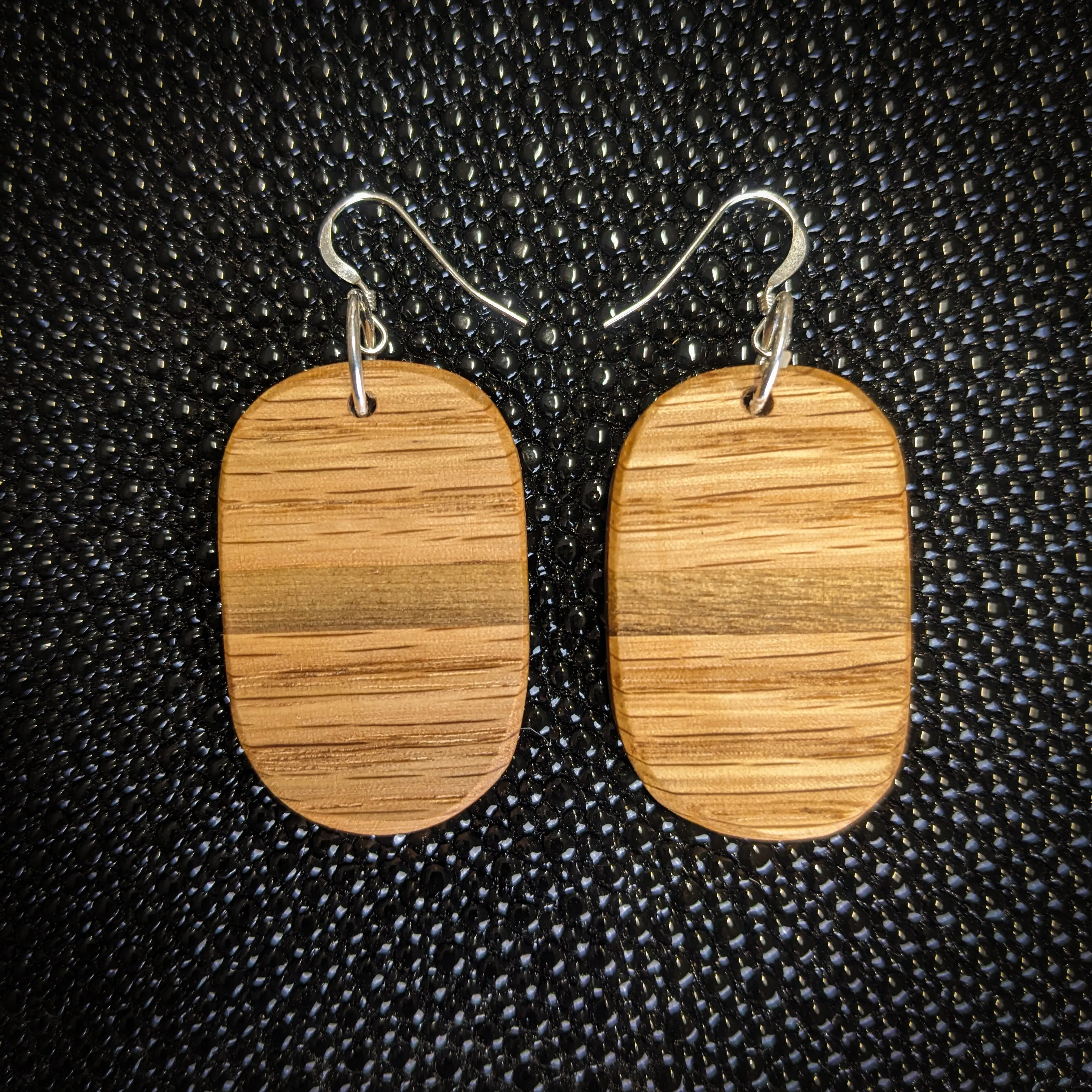 Striped Oak Oval Dangle Earrings