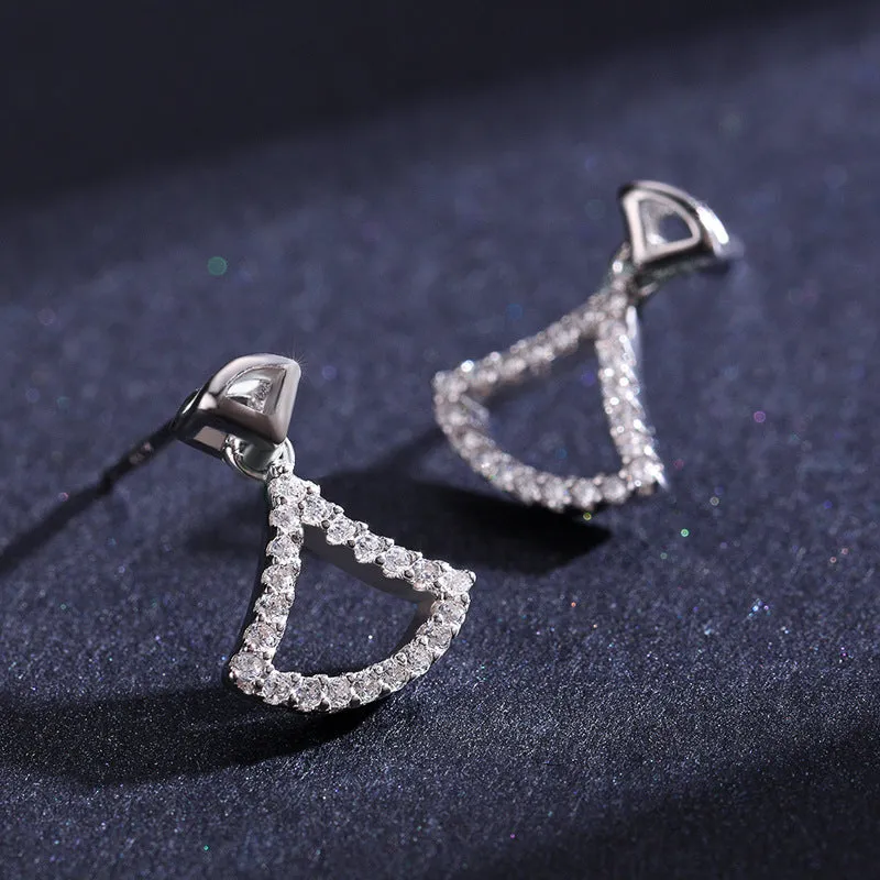 Stylish Sterling Silver Fan-shaped Zircon Earrings by Planderful Collection