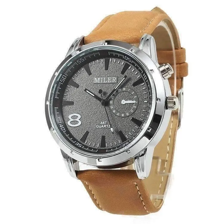 Sueded Leather 8 Watch For Men or Women - Your Choice of Black, Camel, or Dark Grey