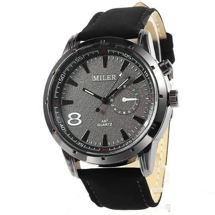 Sueded Leather 8 Watch For Men or Women - Your Choice of Black, Camel, or Dark Grey