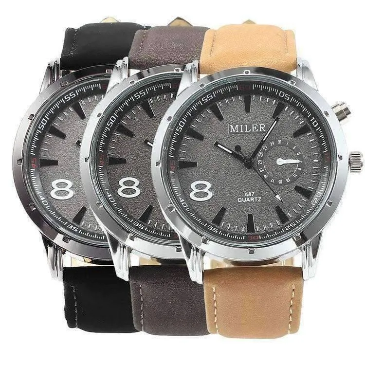 Sueded Leather 8 Watch For Men or Women - Your Choice of Black, Camel, or Dark Grey