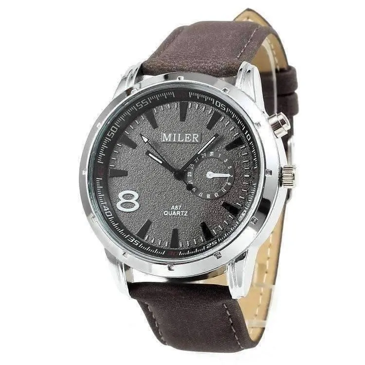 Sueded Leather 8 Watch For Men or Women - Your Choice of Black, Camel, or Dark Grey