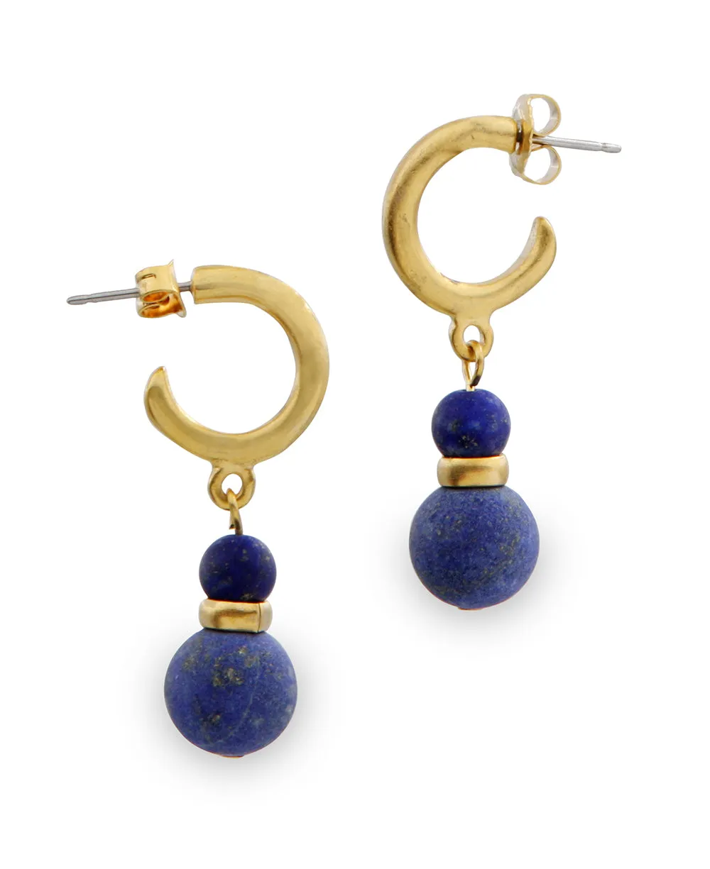 Sumerian Hoop Stud Earrings with Lapis Gemstone, USA