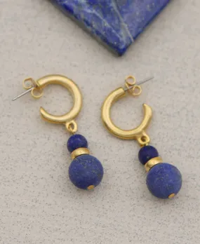 Sumerian Hoop Stud Earrings with Lapis Gemstone, USA