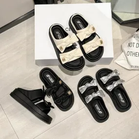 Summer All-Match Platform Platform Small Women's Shoes Flip-Flops Open Toe Slippers Bowknot Beautiful Slippers for Women