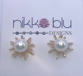 Sunburst Pearl Stud Earrings