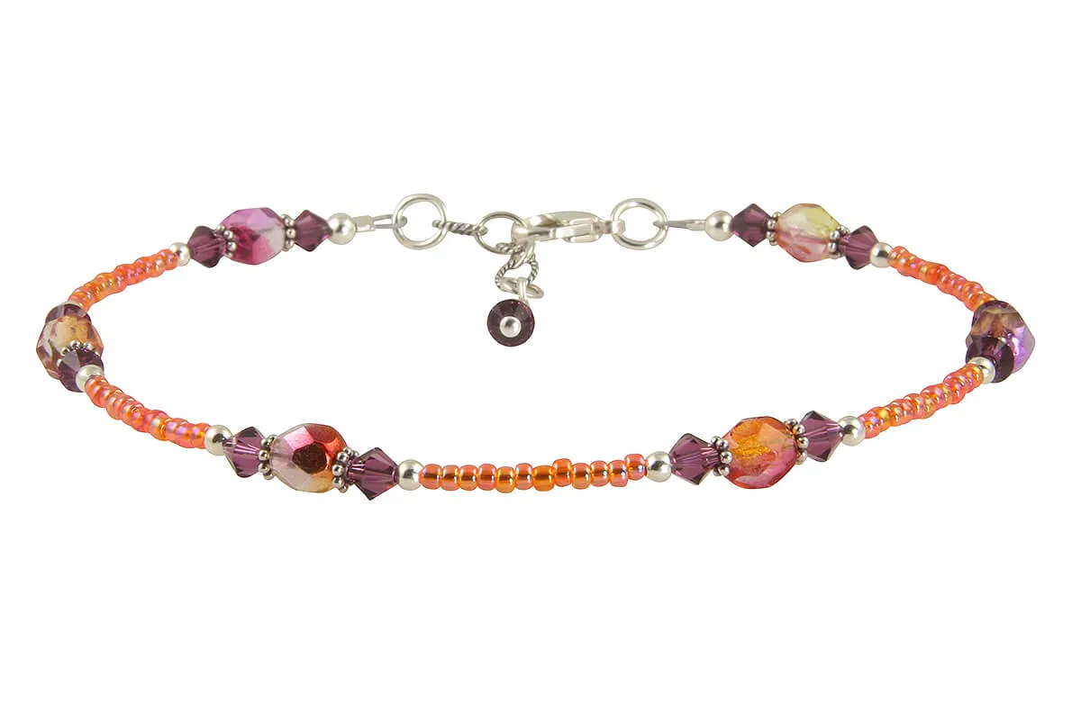 Sunset Amethyst Orange Beaded Anklet