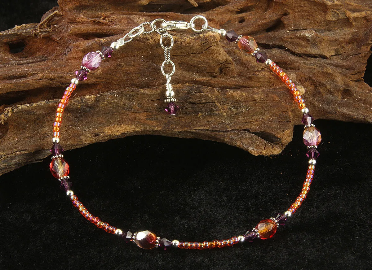 Sunset Amethyst Orange Beaded Anklet