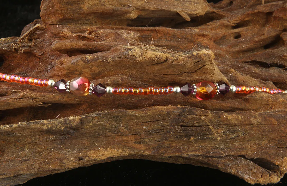 Sunset Amethyst Orange Beaded Anklet