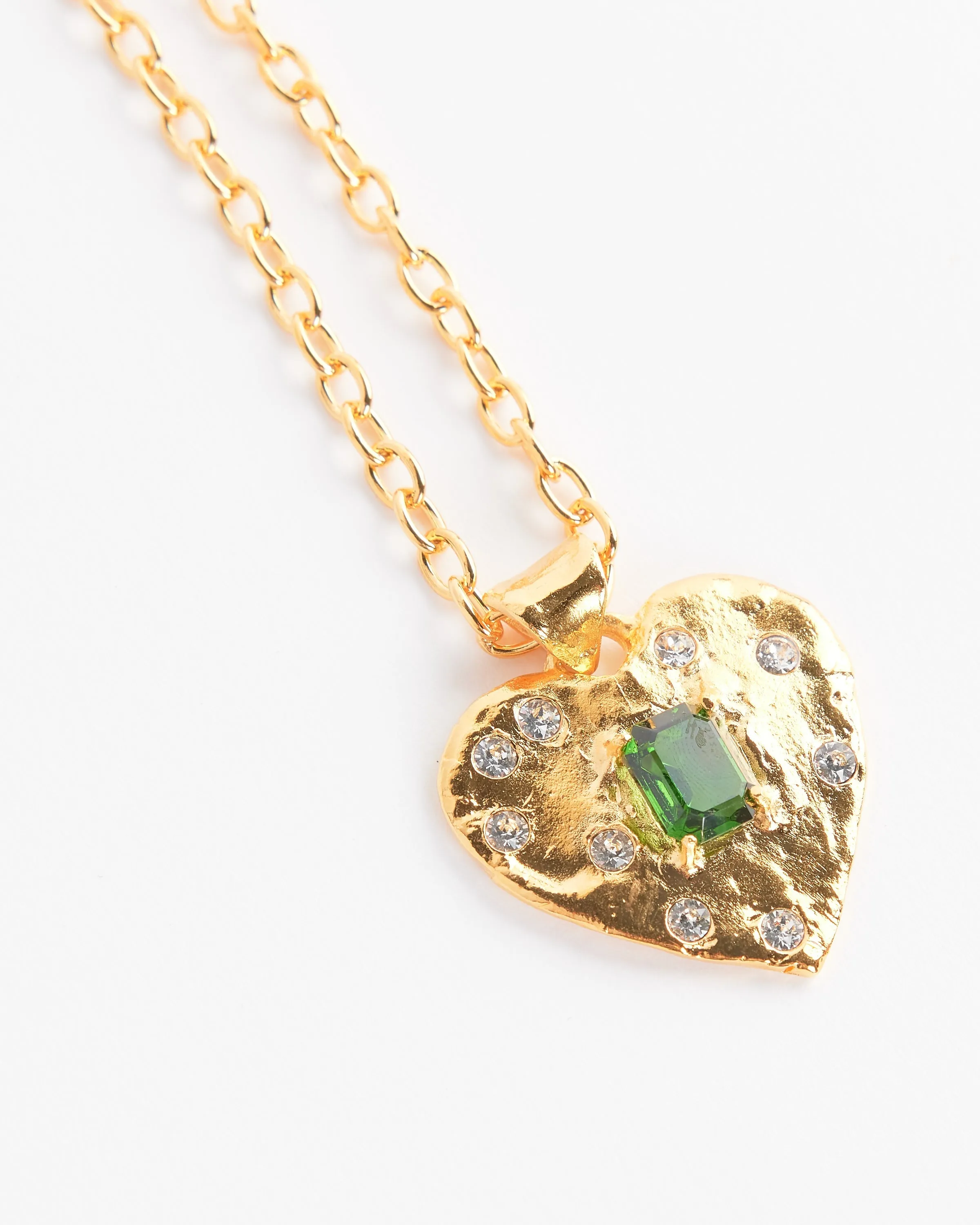 Super Heart Necklace in 18K Gold Plated Emerald