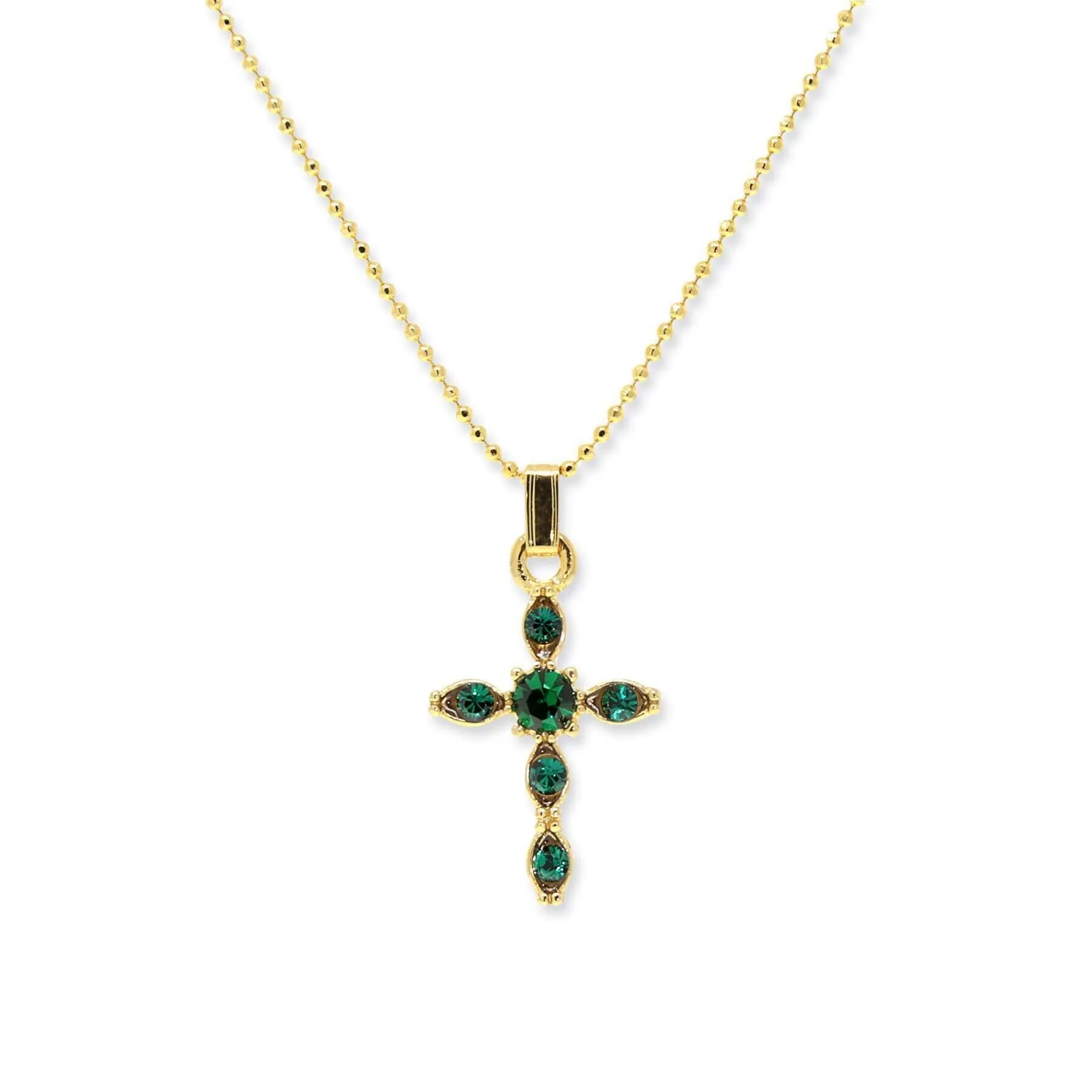 Symbols Of Faith Emerald Green Crystal Cross Pendant Necklace 16"   3" Extension