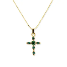 Symbols Of Faith Emerald Green Crystal Cross Pendant Necklace 16"   3" Extension