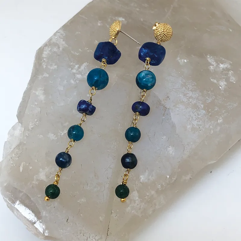 Talia Stud Earrings Kyanite, Lapis & Apatite