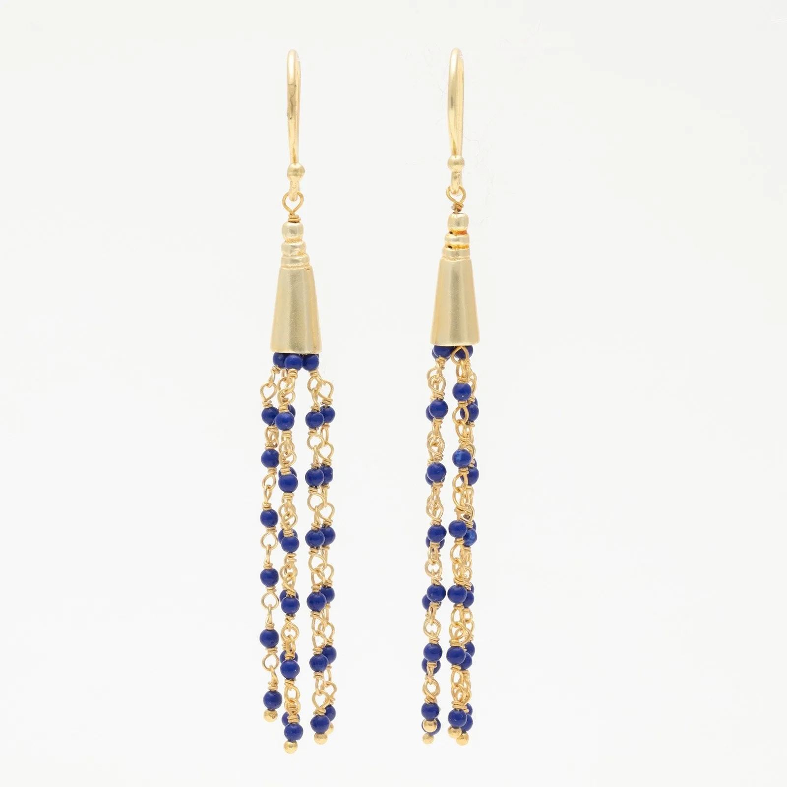 Tassel Earrings Lapiz Color Beaded 18K Gold Plated