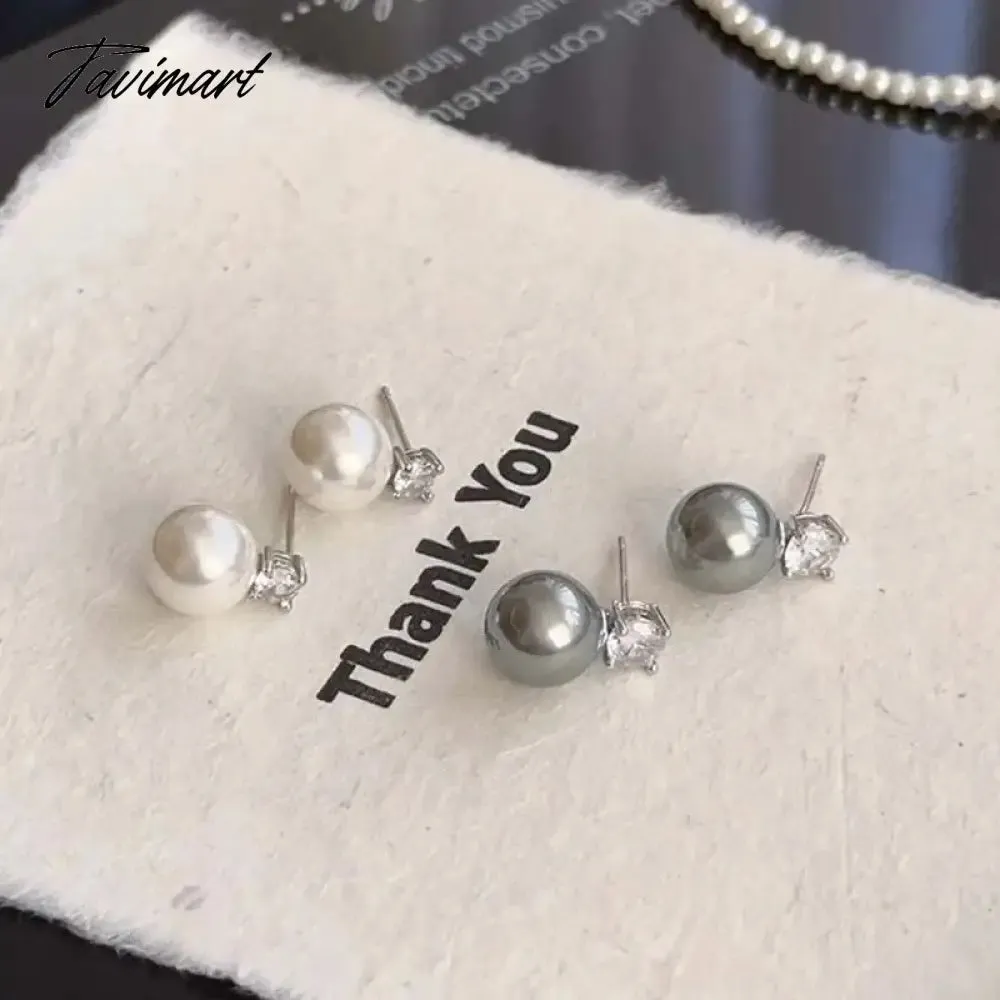 TAVIMART -  New Arrival White Pearl Zircon Stud Earrings For Women Elegant Sweet Simulated-Pearl Temperament Earrings Jewelry Gifts