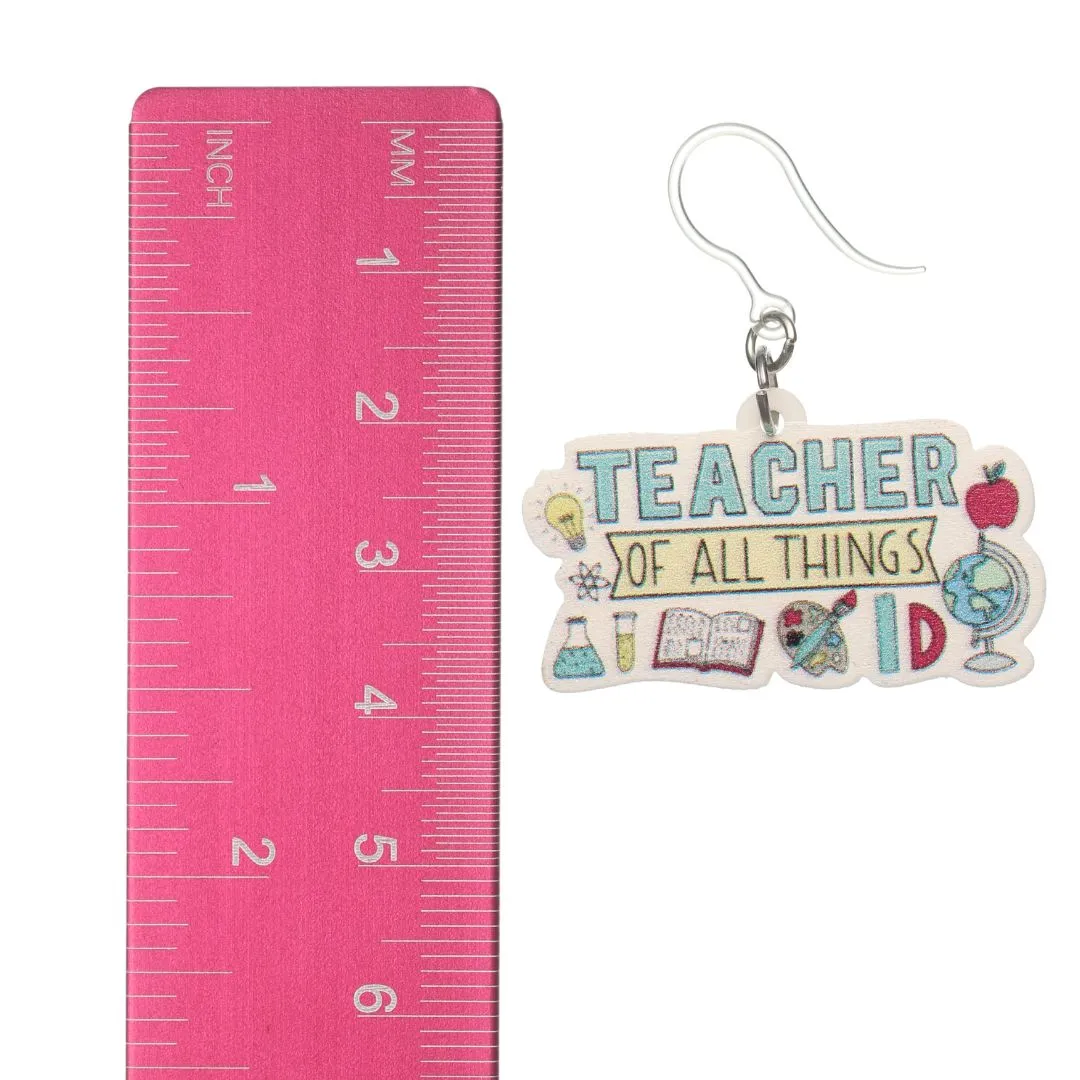 Teacher of All Things Dangles Hypoallergenic Earrings for Sensitive Ears Made with Plastic Posts