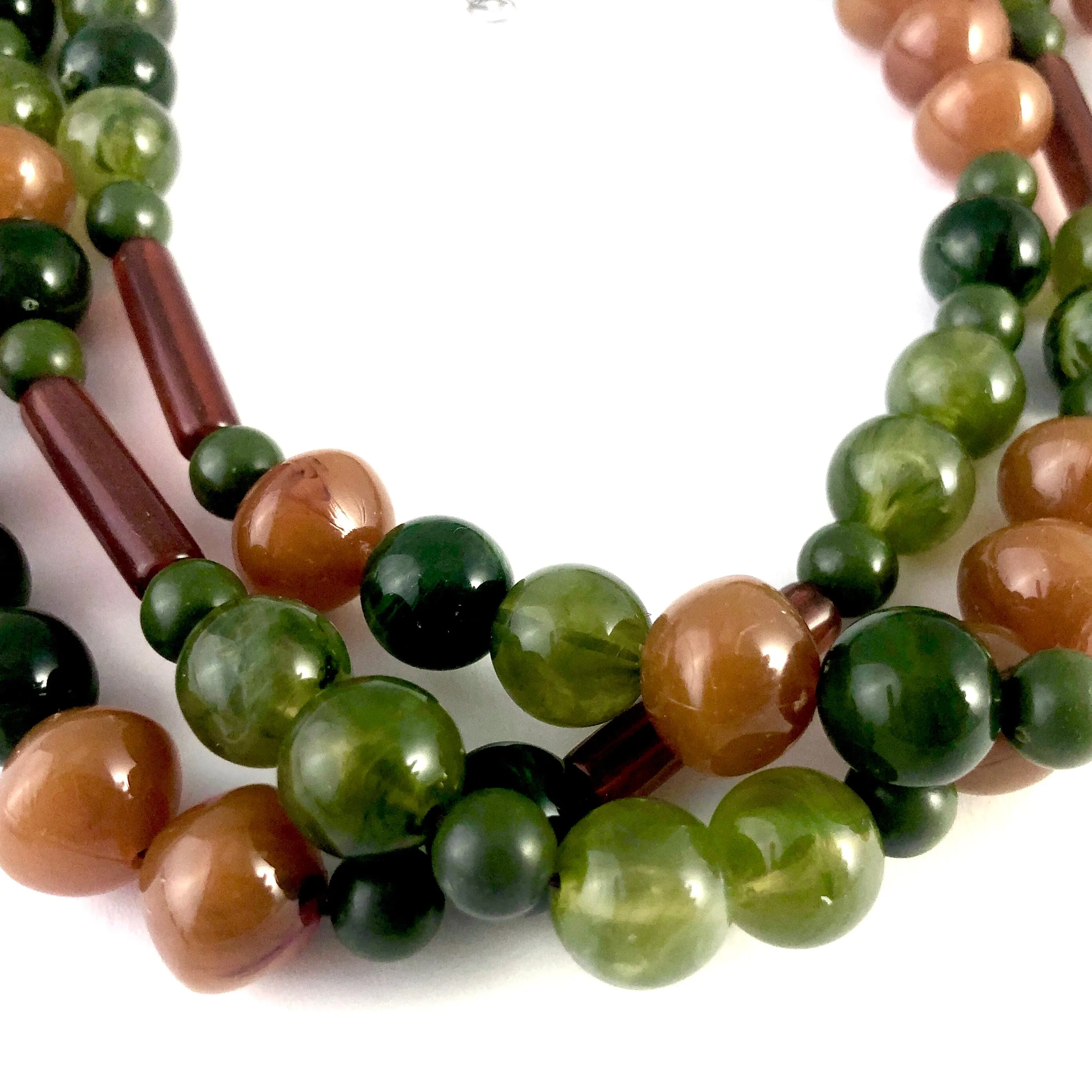 Terracotta & Marbled Jade Green Beaded Morgan Statement Necklace *