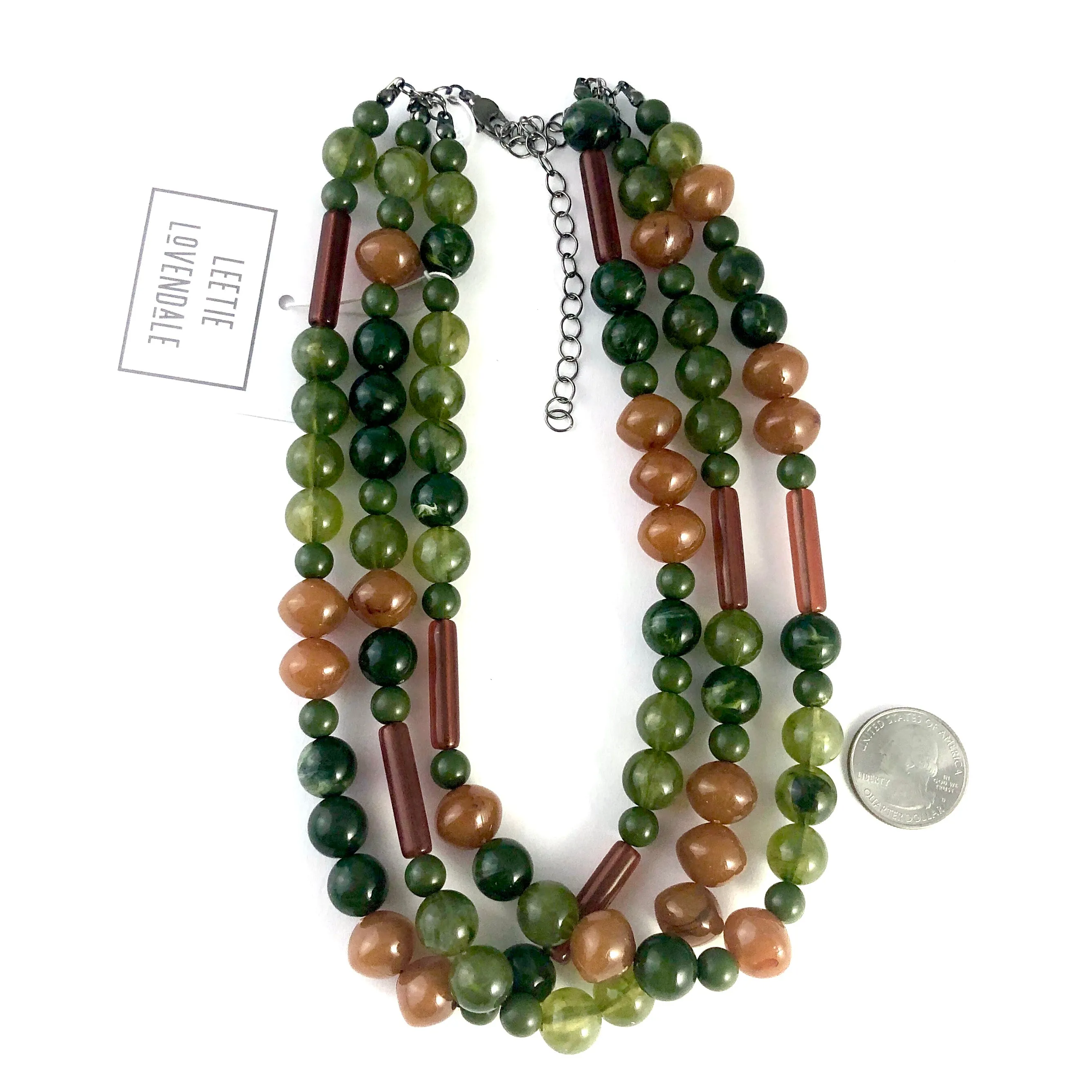 Terracotta & Marbled Jade Green Beaded Morgan Statement Necklace *