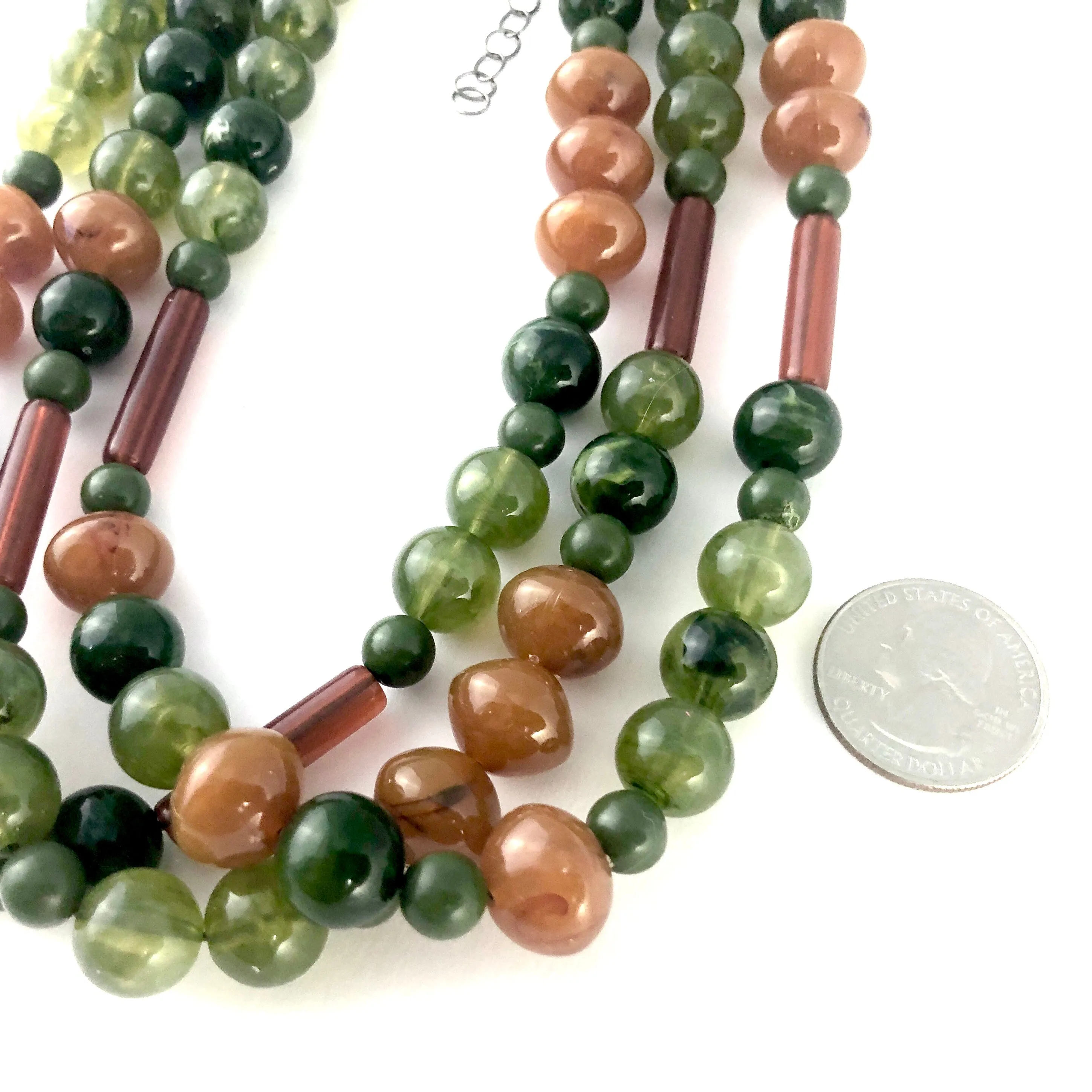 Terracotta & Marbled Jade Green Beaded Morgan Statement Necklace *