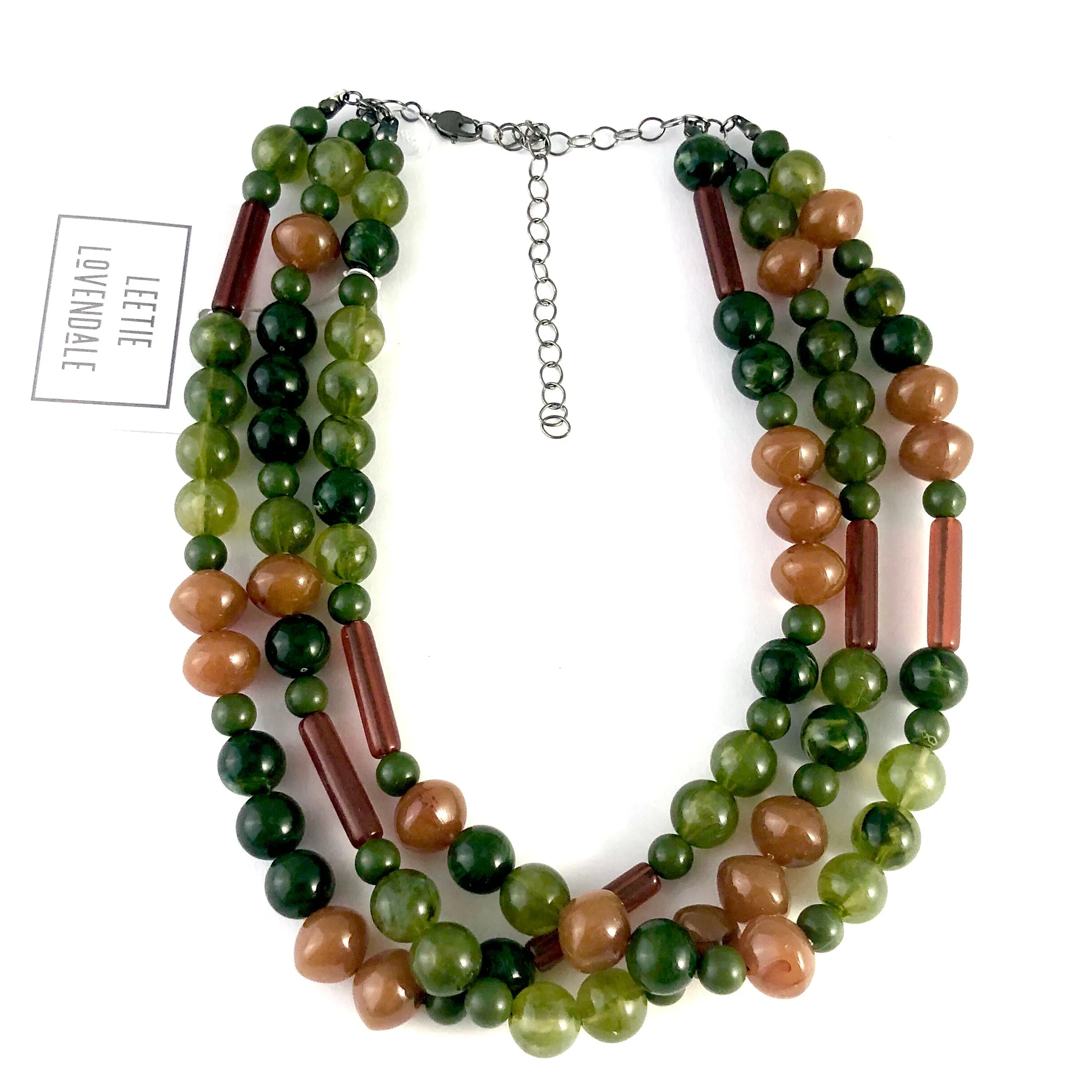 Terracotta & Marbled Jade Green Beaded Morgan Statement Necklace *