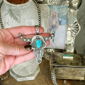 The Sterling Silver Azul Turquoise Longhorn Pendant