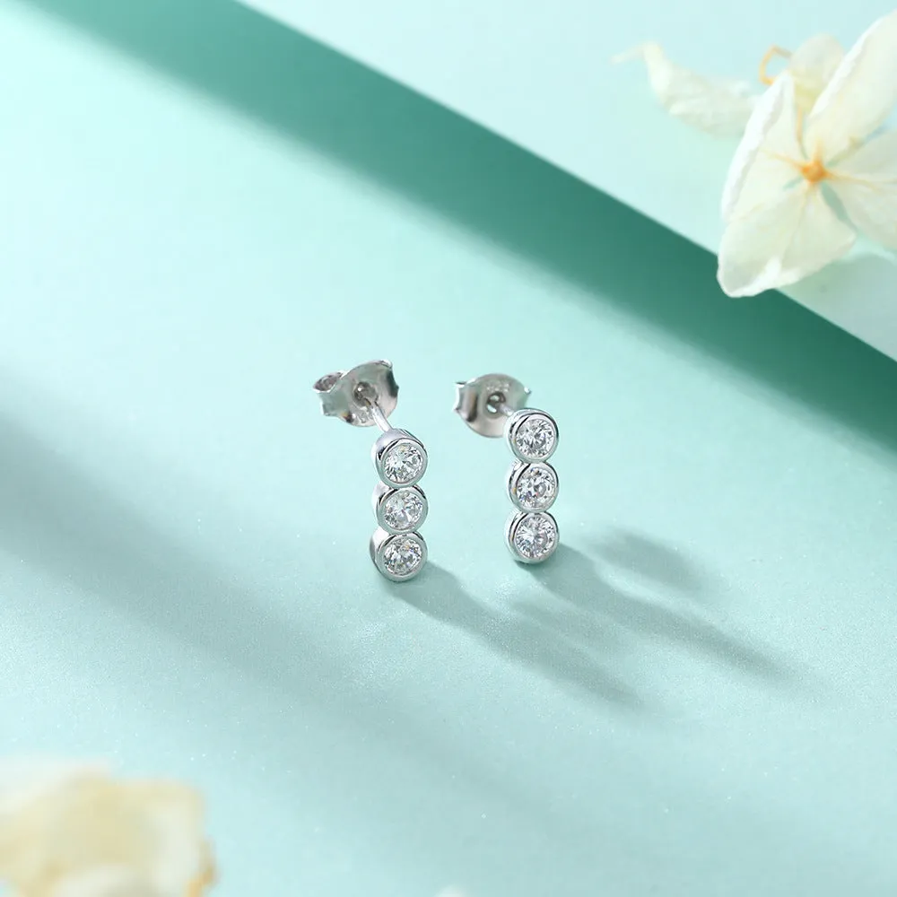 Three Round Zircon Silver Studs Earrings for Women