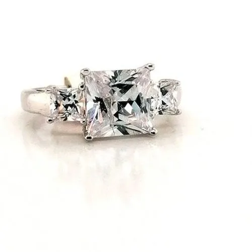 Three Stone Silver CZ Ring