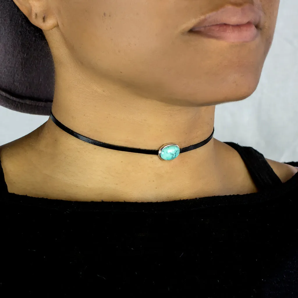 Tibetan Turquoise Leather Necklace