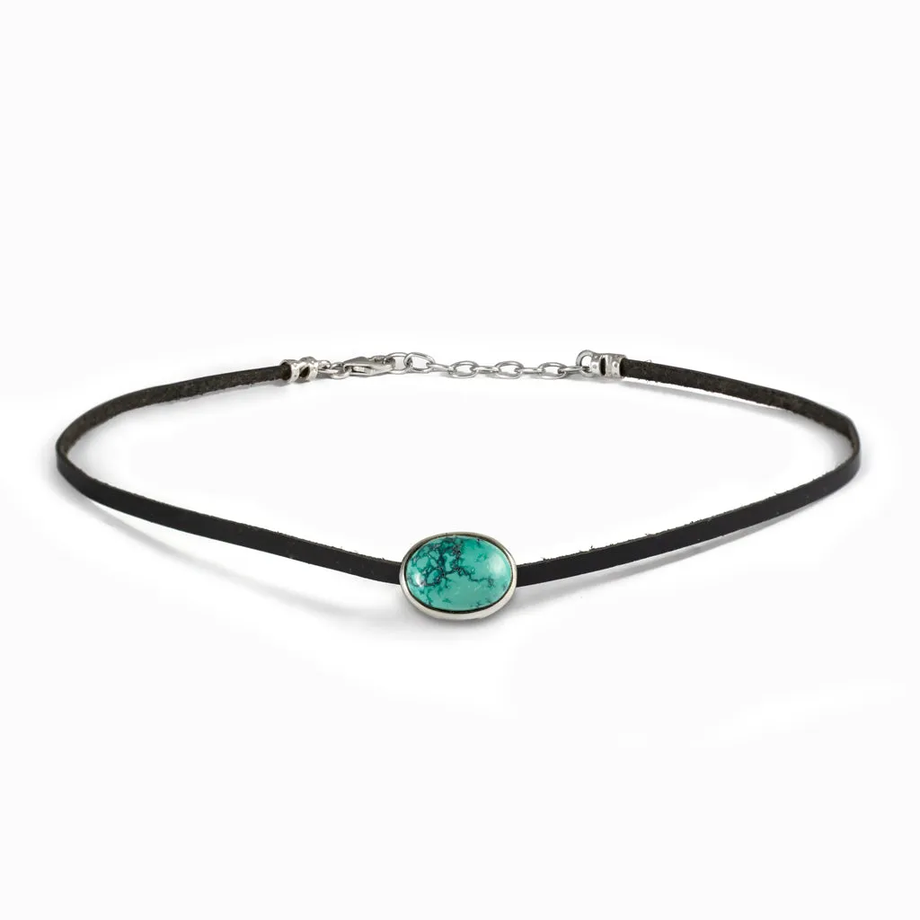 Tibetan Turquoise Leather Necklace