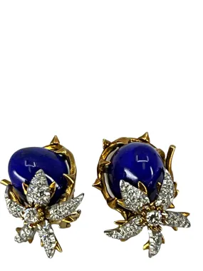 Tiffany & Co. Jean Schlumberger Lapis Lazuli Diamond Earrings NEW