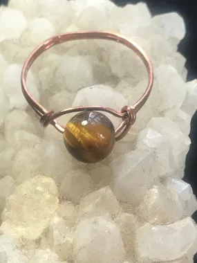 Tigers Eye Copper Bead Ring