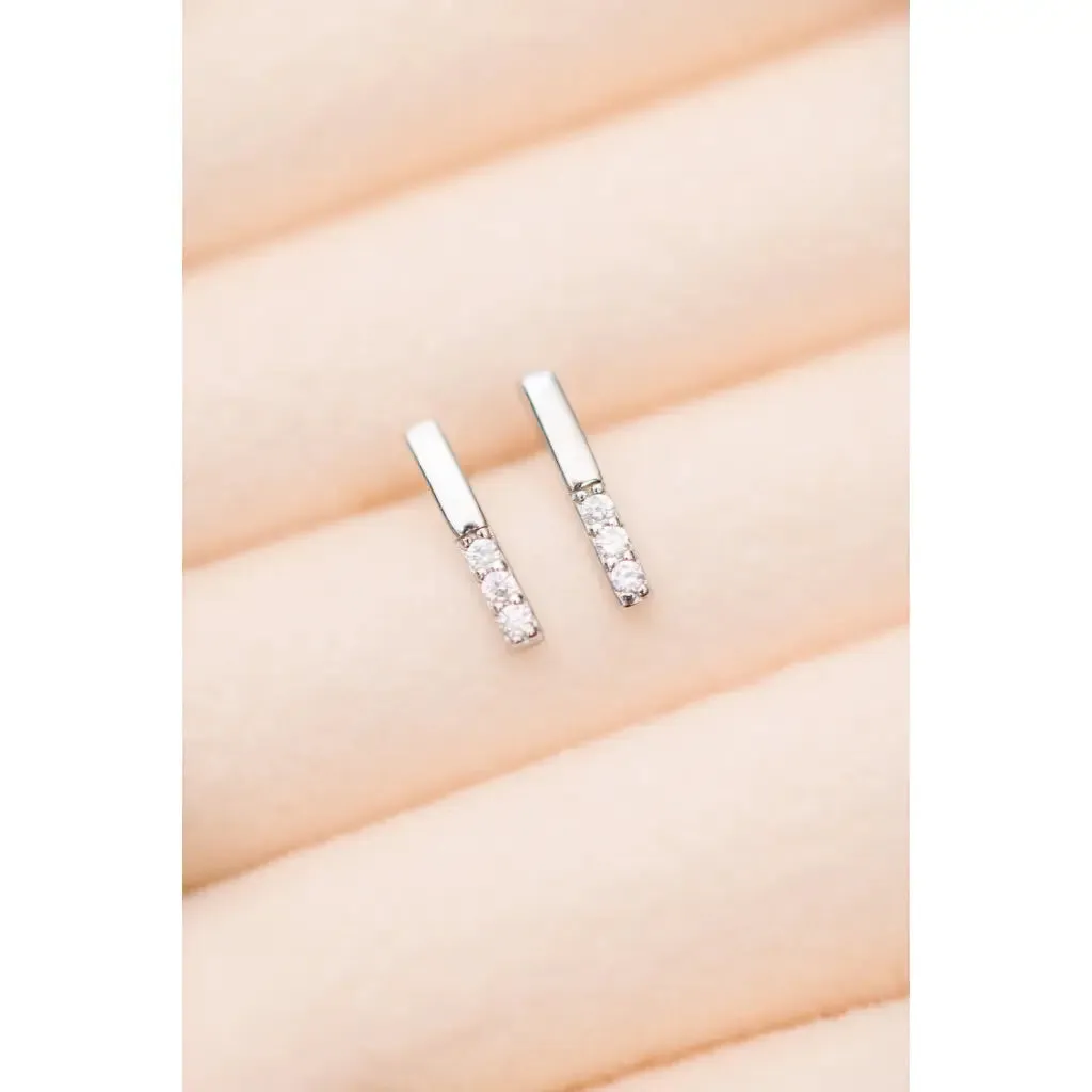 Tiny Sparkles Silver Bar Stud Earrings