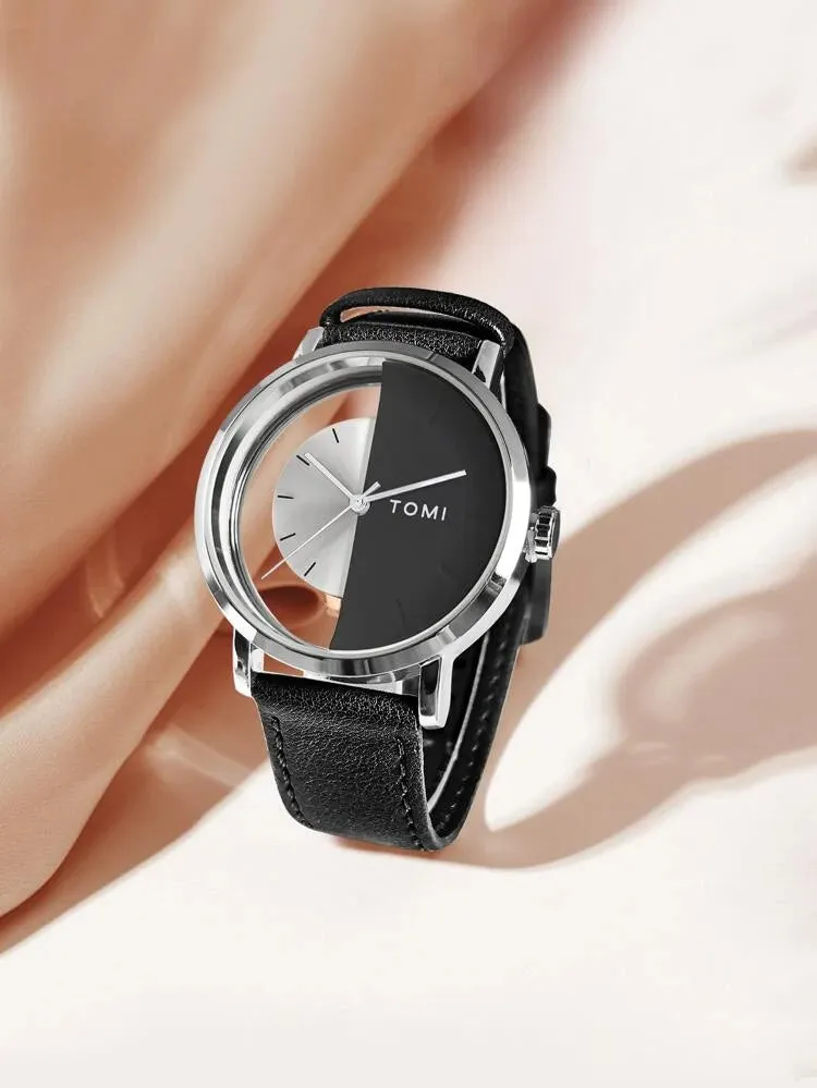 TOMI T-080 Unisex Watch Half Transparent Leather Strap